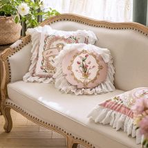 Decorative Vintage Lace Cushion Cover, Pillow Case, Tulip Throw, Tassels, Square Pillowcase, Household Essentials, Pink