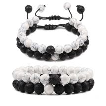 Heißer 2 teile/satz Paare Abstand Geflecht Armbänder Naturstein Weiß Und Schwarz Ying Yang Perlen Armband Beste Freund Strang Schmuck