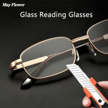 Mai Blume Retro Platz Anti-Scratch Lesebrille Für Männer Presbyopie Brillen Mit Glas Linsen Metall Hyperopie Brillen + 3,5