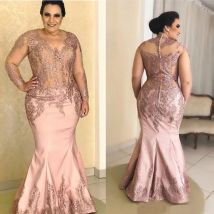 Wholesale Blush Pink Lace Mother of the Bride Dresses Mermaid Mother Gowns Long Sleeves Appliqued Wedding Party Gowns Customized