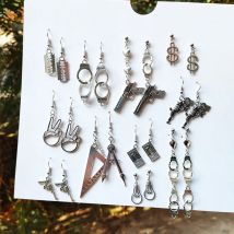 Kreative Lustige Alte Silber Farbe Handschellen Klinge Gun Drop Ohrringe Für Frauen Punk Einfache Metall Stil Neue Pop Gothic Schmuck