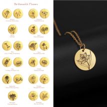 Mein Form Geburt Blumen Halskette Monatliche Floral Rose Daisy Edelstahl Anhänger Halsketten Mode Schmuck Halsband Geburtstag Geschenk