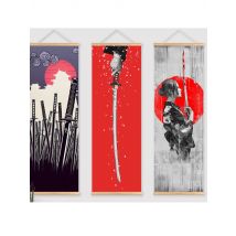 Japanese Samurai Ukiyoe Scroll poster Canvas Poster with Wooden Hanger Wall Art Living Room Bedroom Home Decor Scroll Painting