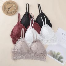 Women Bralette French Style Lace Bra Triangle Cup Sexy Lingerie Deep-V Bras Wireless Underwear Soft Thin Push-Up Bra