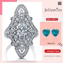 Jellystory Luxus Ringe 925 Silber Schmuck für Frauen mit Geometrische Förmigen Zirkon Edelsteine Ring Hochzeit Partei Geschenke größe 6-10