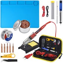 JCD Saldatore Elettrico Temperatura Regolabile 80W 220V Kit di Strumenti di Riparazione di Saldatura con Isolamento Termico ESD Tappetino da Lavoro per Saldatura