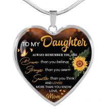 To My Daughter Heart Pendant Necklace Sunflower Inspirational Necklaces For Children Birthday Gifts