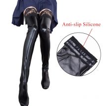 Frauen Plus Größe Latex Strümpfe Hot Sexy Nacht Club Strumpfwaren Frauen Pole Dance Faux Leder Stay Up Oberschenkel Hohe Strümpfe