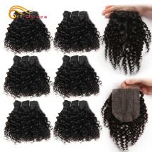 Natural Hair Bundles With Closure Curly Human Hair Bundles With T Part Lace Closure Brazilian Hair Extension Middle Part Closure