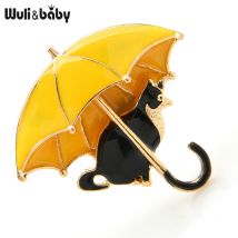 Wuli&baby Nette Katze Unter Regenschirm Broschen Für Frauen Emaille 4-farbe Fuchs Tier Party Casual Brosche Pins geschenke