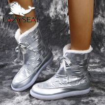 LazySeal Neue Warme Winter Schnee Stiefel Schuhe Frauen Silber Pelzigen Spitze Up Transparent Gelee Schuhe Plüsch Stiefeletten Große Größe 43