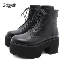 Gdgydh 2022 Wholesale Women Ankle Boots Round Toe EVA Soft Material Lace-Up Female Short Boots Thick Platform Ladies Shoes Black