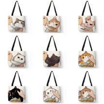 Lustige Nette Kissing Cat Drucken Casual Tote Tasche Eco Leinen Tuch Handtasche Frauen Damen Große Wiederverwendbare Einkaufstasche für Outdoor strand