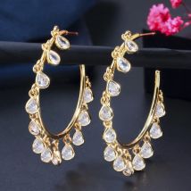 ThreeGraces Trendy Rainbow CZ Star Waterdrop Square Rectangle Shape Gold Color Hoop Earrings for Ladies Fashion Jewelry ER538