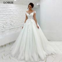 LORIE Prinzessin Hochzeit Kleid Weg Von Der Schulter 3D Spitze Appliques Boho Braut Kleider Vestido