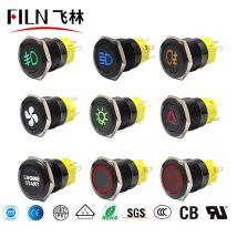 FILN 12V 19mm Warning LED Indicator Light Panel Metal Push Button Switch Lock and Momentary on Off with Dash LOGO Symbol