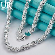 URPRETTY Collana in argento sterling 925 con perline Catena da 20/24 pollici per donna Uomo Gioielli per feste di fidanzamento e matrimonio