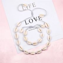 Naturale Ciprea Borsette Del Braccialetto Della Collana Set Per Le Donne Fatti A Mano Tessuto Boho Hawaii Beach Borsette Girocollo Regolabile Ragazza Regalo di Festival