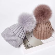 Winter frauen Mädchen echt fox pelz pom pom gestrickte beaines cap Kid baby Junge Kind Kaninchen pelz knitting skullies hut kaschmir gorros