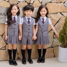 Kinder Koreanische Schuluniform Jungen Mädchen Plissee Rock Weste Top Kinder Leistung Kleidung Set Bühne Tragen Student Uniform Outfit