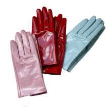 Patent Leather Glove Woman Genuine Leather Short Style Autumn Winter Warm Velvet Lining Leisure Driving Gloves