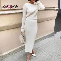 Frauen Gestrickte Set Winter Langarm Pullover Pullover + Rock Sets Einfarbig Stricken 2 Stück Set Damen Beiläufige Gestrickte warm Anzug