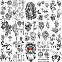 Small Skull Henna Feather Arrow Temporary Tattoos For Women Adult Kids Cross Scorpion Anchor Fake Tattoo Neck Arm Finger Tatoos