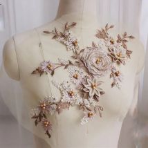 1Pc Gold Stickerei Rosa Rayon Totem Spitze Blume Patch Große Applique Hochzeit Spitze Stoff Dekoration