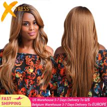 Parrucche ondulate colorate biondo marrone Ombre con frangia Parrucca per capelli sintetici X-TRESS per donne nere Parrucca lunga diritta con parte centrale/laterale