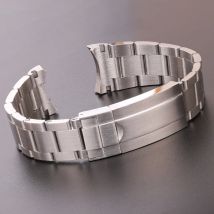 20 mm 316L Edelstahl-Uhrenarmbänder, silberfarbenes gebürstetes Metall, gebogenes Ende, Ersatzglied, Faltschließe, Uhrenarmband