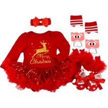 My 1st Christmas Baby Girls Romper Sets Xmas Party Dress Set Christmas Costume Clothes Baby Clothing 4Pcs Christmas's Baby Gifts