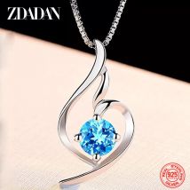ZDADAN 925 Sterling Silber Blau Zirkon Halskette Kette Für Frauen Mode Hochzeit Schmuck