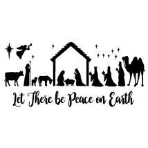 Nativity Scene Vinyl Decal Sticker For Glass Blocks Board Christmas Decoration , Nativity Silhouette Christ Art Wall Decals