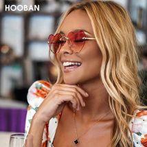 Mode Herz Form Frauen Sonnenbrille Marke Designer Schöne Randlose Sonnenbrille Für Weibliche Vintage Rosa Damen Shades