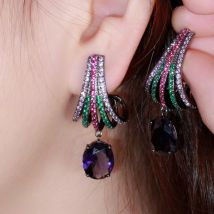 CWWZircons Unique Trendy Black Gold Color Cubic Zircon Chandelier Drop Earrings for Women Wedding Engagement Party Jewelry CZ866