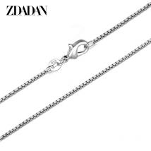 ZDADAN 100 % echtes 925er Sterlingsilber, 2 mm Box-Kette, Halskette für Damen, Modeschmuck