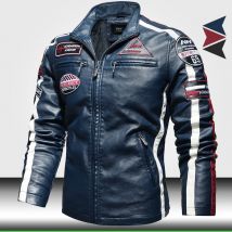 winterjacke herren leather jacket men Vintage Motorrad jacke Männer Mode neue Biker Lederjacke männliche Stickerei Bomber Mantel Winter Fleece Pu Mantel