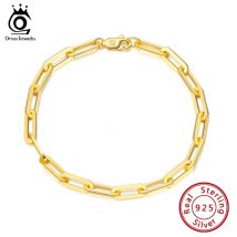 ORSA JEWELS 14K Gold Plated 925 Sterling Silver Paperclip Link Chain Bracelets for Women Girl Silver Bracelet Jewelry 2022 SB109