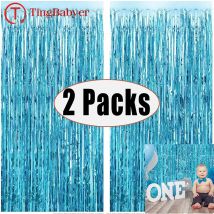 2Pack 1X2M Blauer Regen Lametta Vorhang Erster Alles Gute zum Geburtstag Dekoration Erwachsene Kinder Baby Junge Mädchen 1. Ein Jahr Party Girlande Dekor