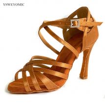 Scarpe da ballo latino scarpe da ballo donna per donna ragazza raso marrone scarpe da ballo professionali di alta qualità In suola scamosciata