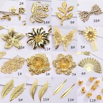 12 teile/lose Metall Blumen Blatt Schmetterling Fans Filigrane Stücke Wraps Anschlüsse Erkenntnisse Vergoldet Für Schmuck Verzierungen
