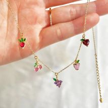 E. b. belle Sommer heiß niedlich koreanischen Modeschmuck 18 Karat vergoldet Kirsche Traube Pfirsich mehrere Früchte Charme Choker Halsketten Frauen