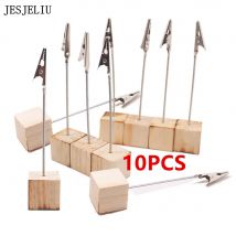 10pcs Wood Cube Alligator Metal Clip Memo Picture Note Card Desk Paper Photo Clip Holder Table Stand Office Party Home Decor