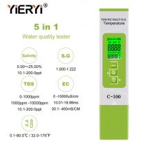 Yieryi 5 in 1 TDS/CE/SALE/S.G./Tester di Temperatura Digitale Monitorare la Qualità Dell'acqua Tester per le Piscine, Acqua Potabile, Acquari