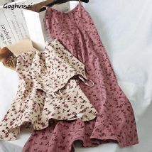 Ärmelloses Kleid für Damen, bedruckt, Blumenmuster, Spaghettiträger, elastischer Cord, süße Studenten, Strandkleider, High-Street-Stil, schlicht, schick