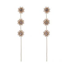 Korean Temperament Ins Simple Long Flower Clip on Earrings French Rhinestone Long Tassel Pearl Ear Clips Earrings No Piercing