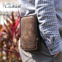 CONTACT'S Echtem Leder Taille Packs Männer Reise Fanny-Pack Gürtel Loops Taille Taschen Multifunktionale Telefon Beutel Männlichen Crossbody-tasche