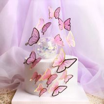 Butterfly Chiffon Valentine's Day Cake Toppers Pink Butterfly Birthday Cupcake Topper for Birthday Party Baking Cake Decorations