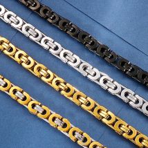 6/8/10mm 17"-24" Stainless Steel Gold Color Tone Byzantine Flat Chain Necklace For Men Fashion Party Jewelry Gift