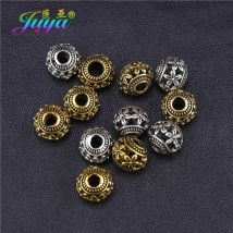 Juya 20 Teile/los Großhandel DIY Natürliche Steine Perlenstickerei 10mm Hohl Antike Gold Silber Überzogene Blume Charme Perlen Liefert